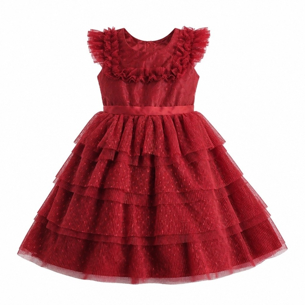 Wonder Nation Girls Red Tiered Tulle Swiss Dot Party Dress Size 12 Holiday